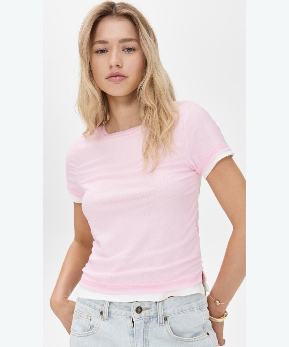 Free People We The Free Tasha Tee Layered NEW NWT Large Pink Layered Boho